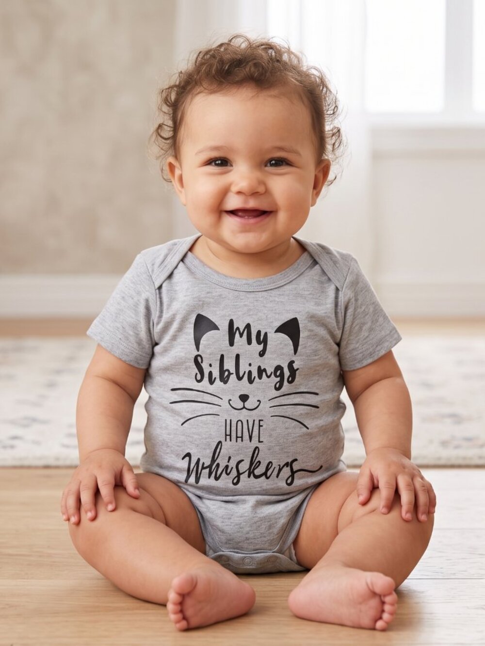NWOT My Siblings Have Whiskers Cat Pet Lover Heather Gray Bodysuit Size 9-12M